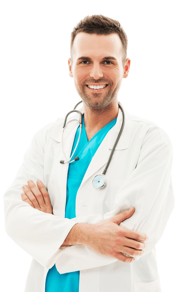 Médico sorrindo, representando a área da saúde